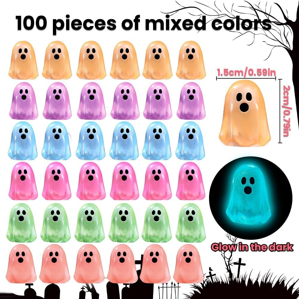 100 pieces of mixed colors mini ghosts size chart