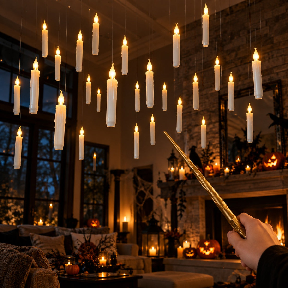 Floating LED candles controlled by the magic wand remote