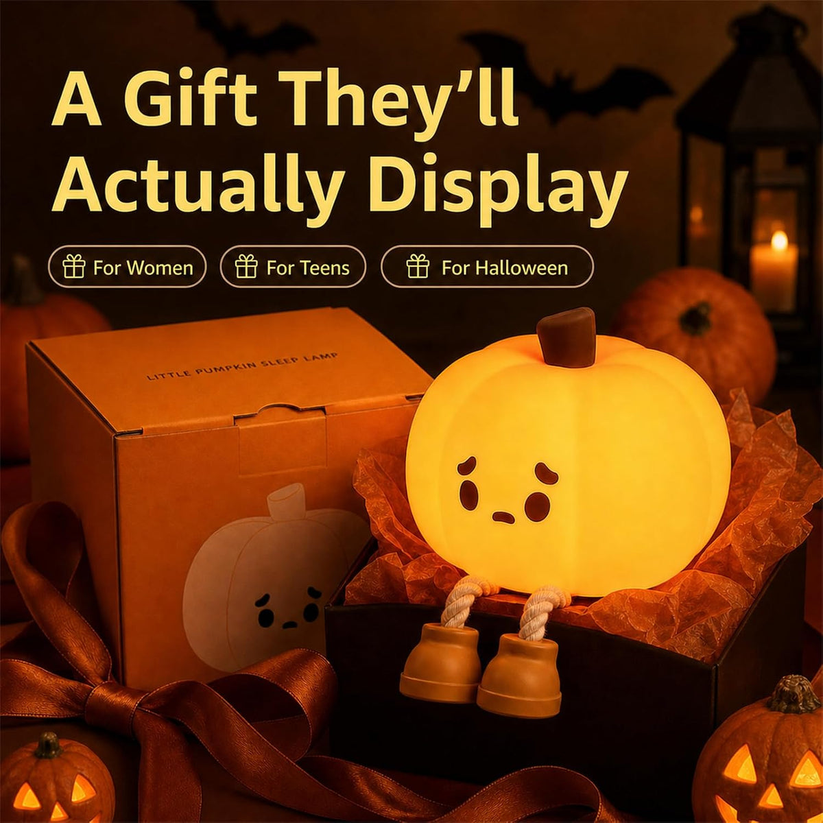 Cute Pumpkin Halloween Night Light – Rechargeable LED Silicone Lamp