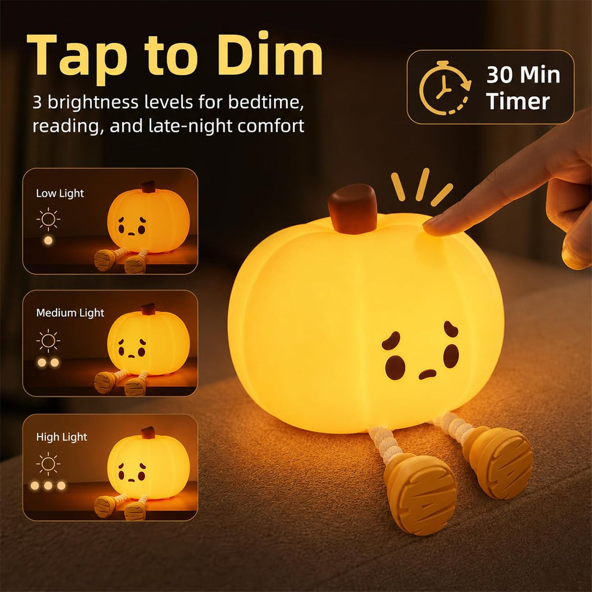 Cute Pumpkin Halloween Night Light – Rechargeable LED Silicone Lamp