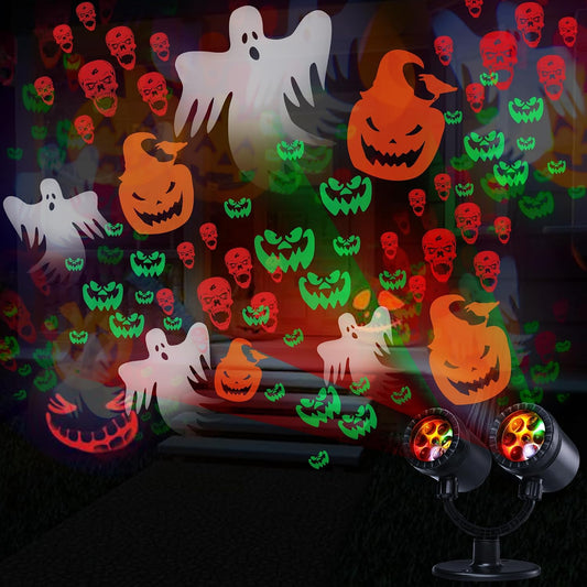 Halloween Double-Head Projector – Ghost, Pumpkin & Skeleton Lights